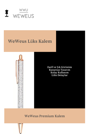 WeWeus Beyaz Rose Detaylı Acık Gri Simli Lüks Tükenmez Kalem