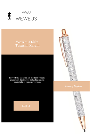 WeWeus Beyaz Rose Detaylı Acık Gri Simli Lüks Tükenmez Kalem