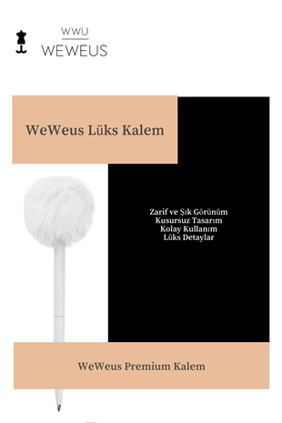 WeWeus Beyaz Rose Tüylü Ponpon Lüks Tükenmez Kalem