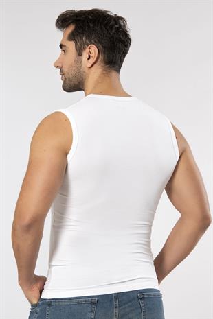 Weweus Beyaz Süper İnce Erkek Doğal Bambu Lüks Kolsuz V Yaka Atlet