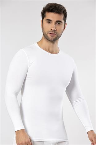 Weweus Beyaz Süper İnce Erkek Doğal Bambu Lüks Uzun Kol Tişört 1131