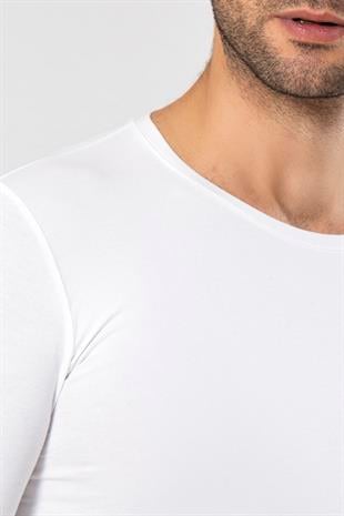 Weweus Beyaz Süper İnce Erkek Doğal Bambu Lüks Uzun Kol Tişört 1131