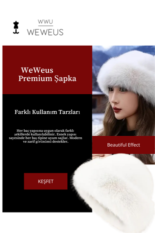 WeWeus Beyaz Tüylü Kürk Görünümlü Kışlık Premium Kadın Şapka