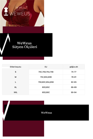 Weweus Bordo Önden Çıtçıtlı Dantelli Push Up Toparlayıcı Sütyen
