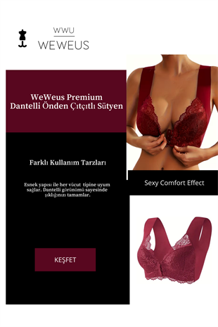 Weweus Bordo Önden Çıtçıtlı Dantelli Push Up Toparlayıcı Sütyen