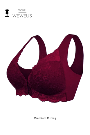 Weweus Bordo Önden Çıtçıtlı Dantelli Push Up Toparlayıcı Sütyen