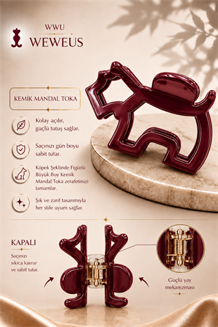 WeWeus Bordo Premium Köpek Şekilli Kemik Mandal Toka