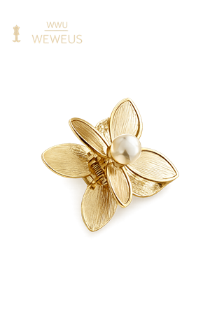 WeWeus Çiçek İncili Gold Parlak Sarı Metal Mini Premium Mandal Toka