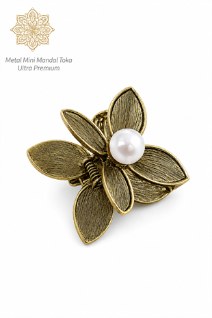 WeWeus Çiçek İncili Koyu Gold Parlak Metal Mini Premium Mandal Toka