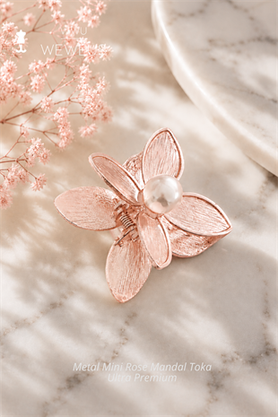 WeWeus Çiçek İncili Rose Metal Mini Premium Mandal Toka