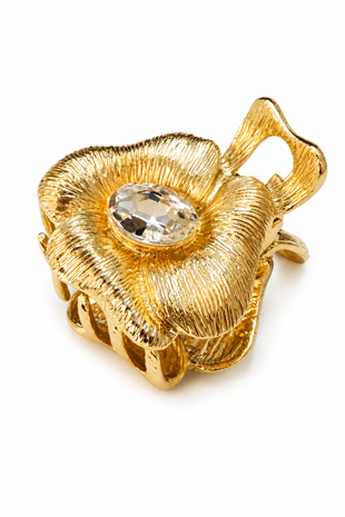 WeWeus Çiçek Taşlı Gold Parlak Sarı Metal Mini Premium Mandal Toka