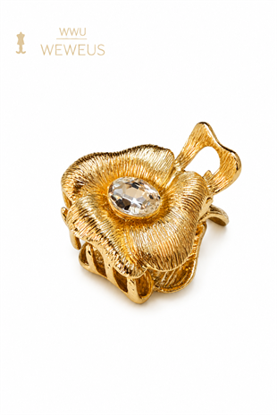 WeWeus Çiçek Taşlı Gold Parlak Sarı Metal Mini Premium Mandal Toka