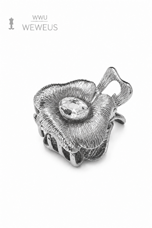 WeWeus Çiçek Taşlı Gri Parlak Metal Mini Premium Mandal Toka