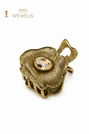 WeWeus Çiçek Taşlı Koyu Gold Parlak Metal Mini Premium Mandal Toka