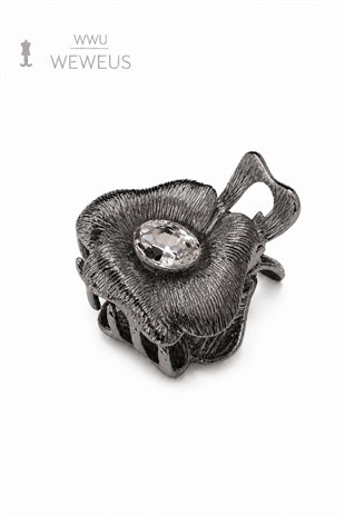 WeWeus Çiçek Taşlı Koyu Gri Parlak Metal Mini Premium Mandal Toka