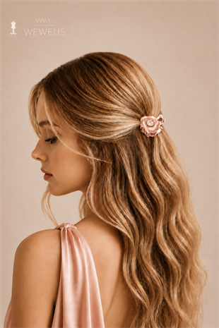 WeWeus Çiçek Taşlı Rose Metal Mini Premium Mandal Toka