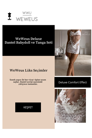 WeWeus Deluxe Beyaz Dantel Transparan Babydoll ve Tanga Seti 