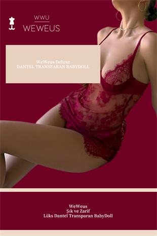 WeWeus Deluxe Bordo Vişne Dantel Transparan Babydoll Fantezi Gecelik ve Tanga Seti 