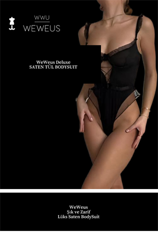 WeWeus Deluxe Siyah Saten Tül Fantezi BodySuit