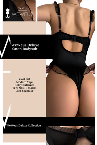 WeWeus Deluxe Siyah Saten Tül Fantezi BodySuit