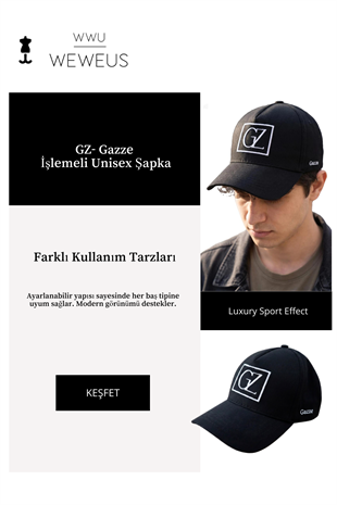 WeWeus Yeni Akım Gazze Destekli GZ İşlemeli Siyah Spor Unisex Kadın Erkek Şapka