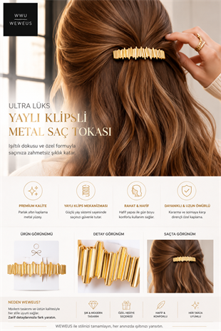 WeWeus Gold Yaylı Klipsli Metal Saç Tokası