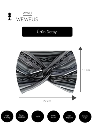 WeWeus Gri Beyaz Zikzak Desen Premium Kadın Saç Bandı