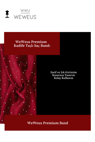 WeWeus Kadife Bordo Vişne Renk Taşlı Premium Kadın Saç Bandı