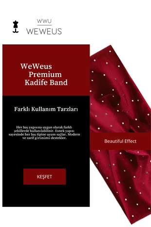 WeWeus Kadife Bordo Vişne Renk Taşlı Premium Kadın Saç Bandı
