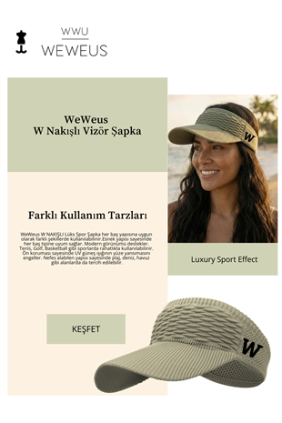 WeWeus Kadın Açık Fıstık Yeşili W Nakışlı Uv Korumalı Tenis Golf Vizör Yazlık Şapka
