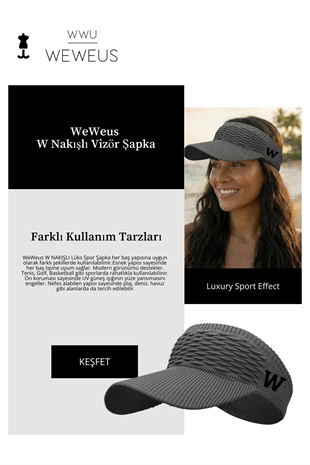 WeWeus Kadın Açık Gri W Nakışlı Uv Korumalı Tenis Golf Vizör Yazlık Şapka