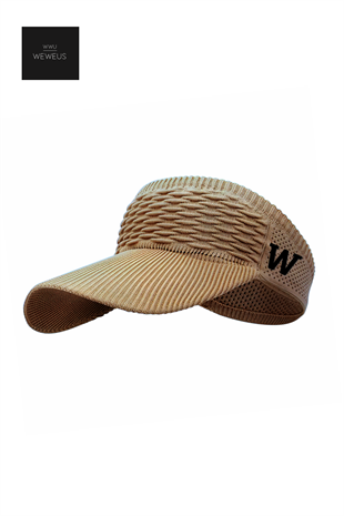 WeWeus Kadın Açık Sütlü Kahve W Nakışlı Uv Korumalı Tenis Golf Vizör Yazlık Şapka