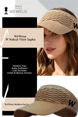 WeWeus Kadın Açık Sütlü Kahve W Nakışlı Uv Korumalı Tenis Golf Vizör Yazlık Şapka