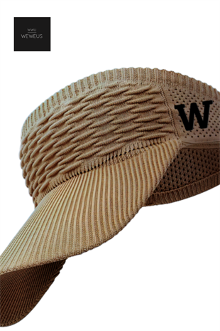 WeWeus Kadın Açık Sütlü Kahve W Nakışlı Uv Korumalı Tenis Golf Vizör Yazlık Şapka
