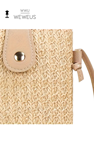 WeWeus Kadın Bej Renk Düz Askılı Hasır Mini Çanta