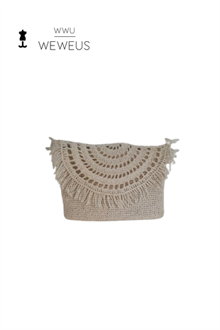 WeWeus Kadın Bej Renk El  Yapımı Hasır Çanta