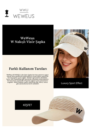 WeWeus Kadın Bej W Nakışlı Uv Korumalı Tenis Golf Vizör Yazlık Şapka