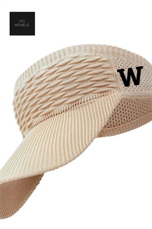 WeWeus Kadın Bej W Nakışlı Uv Korumalı Tenis Golf Vizör Yazlık Şapka