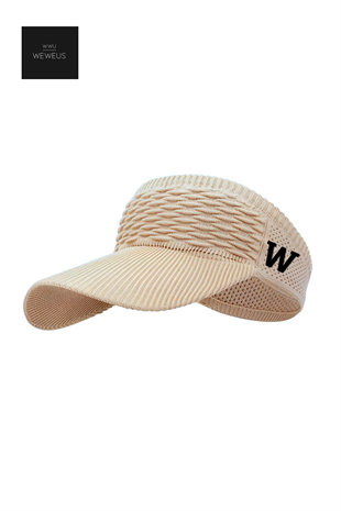 WeWeus Kadın Bej W Nakışlı Uv Korumalı Tenis Golf Vizör Yazlık Şapka