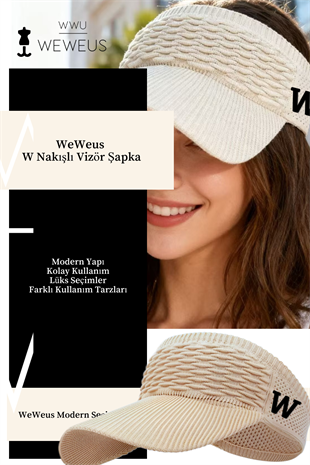 WeWeus Kadın Bej W Nakışlı Uv Korumalı Tenis Golf Vizör Yazlık Şapka