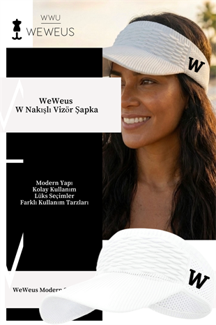 WeWeus Kadın Beyaz W Nakışlı Uv Korumalı Tenis Golf Vizör Yazlık Şapka