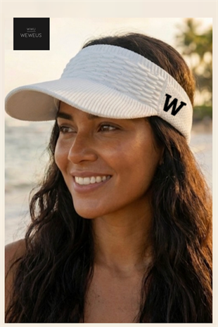 WeWeus Kadın Beyaz W Nakışlı Uv Korumalı Tenis Golf Vizör Yazlık Şapka