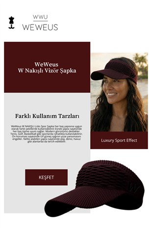 WeWeus Kadın Bordo W Nakışlı Uv Korumalı Tenis Golf Vizör Yazlık Şapka