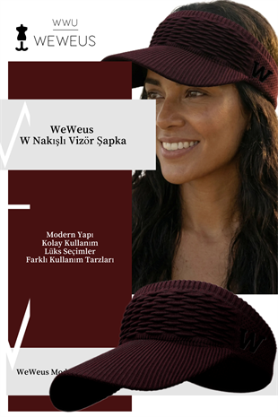 WeWeus Kadın Bordo W Nakışlı Uv Korumalı Tenis Golf Vizör Yazlık Şapka