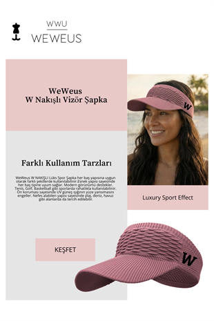 WeWeus Kadın Gül Kurusu W Nakışlı Uv Korumalı Tenis Golf Vizör Yazlık Şapka