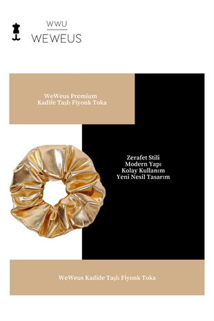 WeWeus Kadın Hediye Deri Görünümlü Gold Altın Lastikli Toka