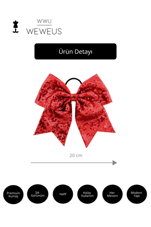 WeWeus Kadın Kırmızı Pullu Glitter Fiyonk Kurdela Lastikli Toka