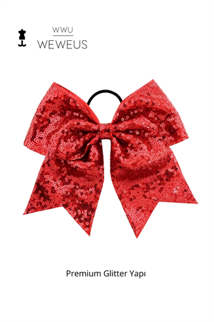 WeWeus Kadın Kırmızı Pullu Glitter Fiyonk Kurdela Lastikli Toka