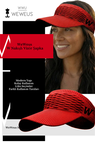 WeWeus Kadın Kırmızı W Nakışlı Uv Korumalı Tenis Golf Vizör Yazlık Şapka