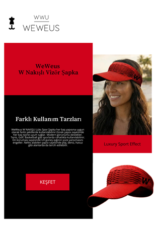 WeWeus Kadın Kırmızı W Nakışlı Uv Korumalı Tenis Golf Vizör Yazlık Şapka